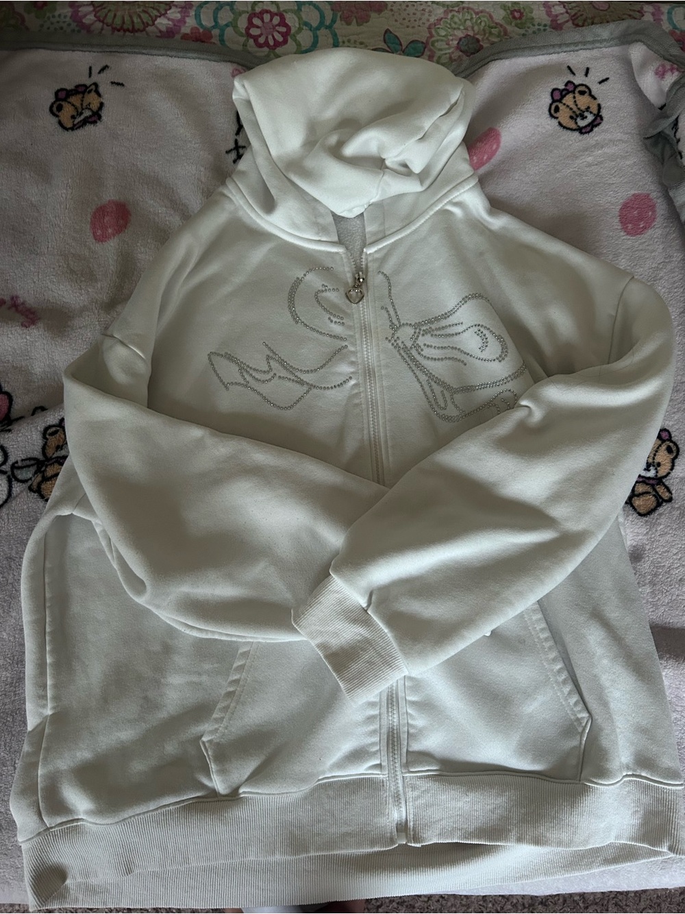 White Bow Zip Up Hoodie